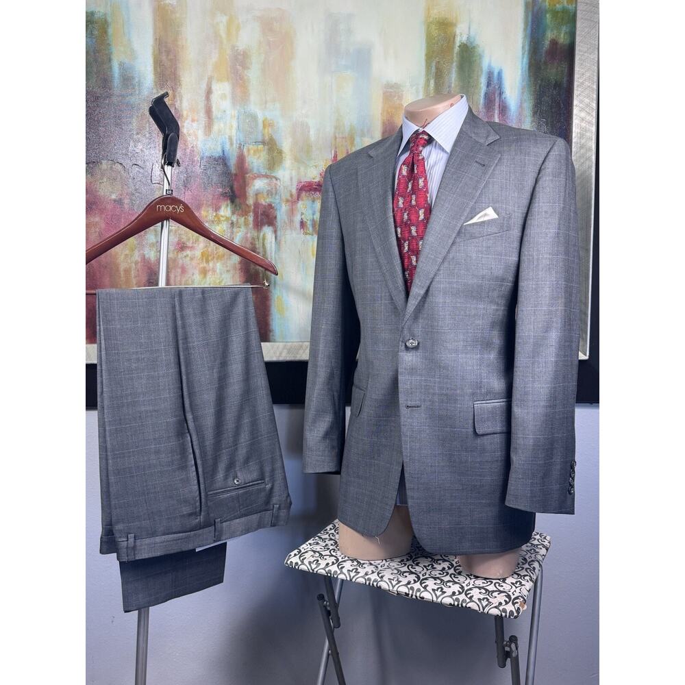 Joseph Abboud Mens Gray Glen Plaid 2 Piece Suit 42L Pants 38/34 MSRP $1245